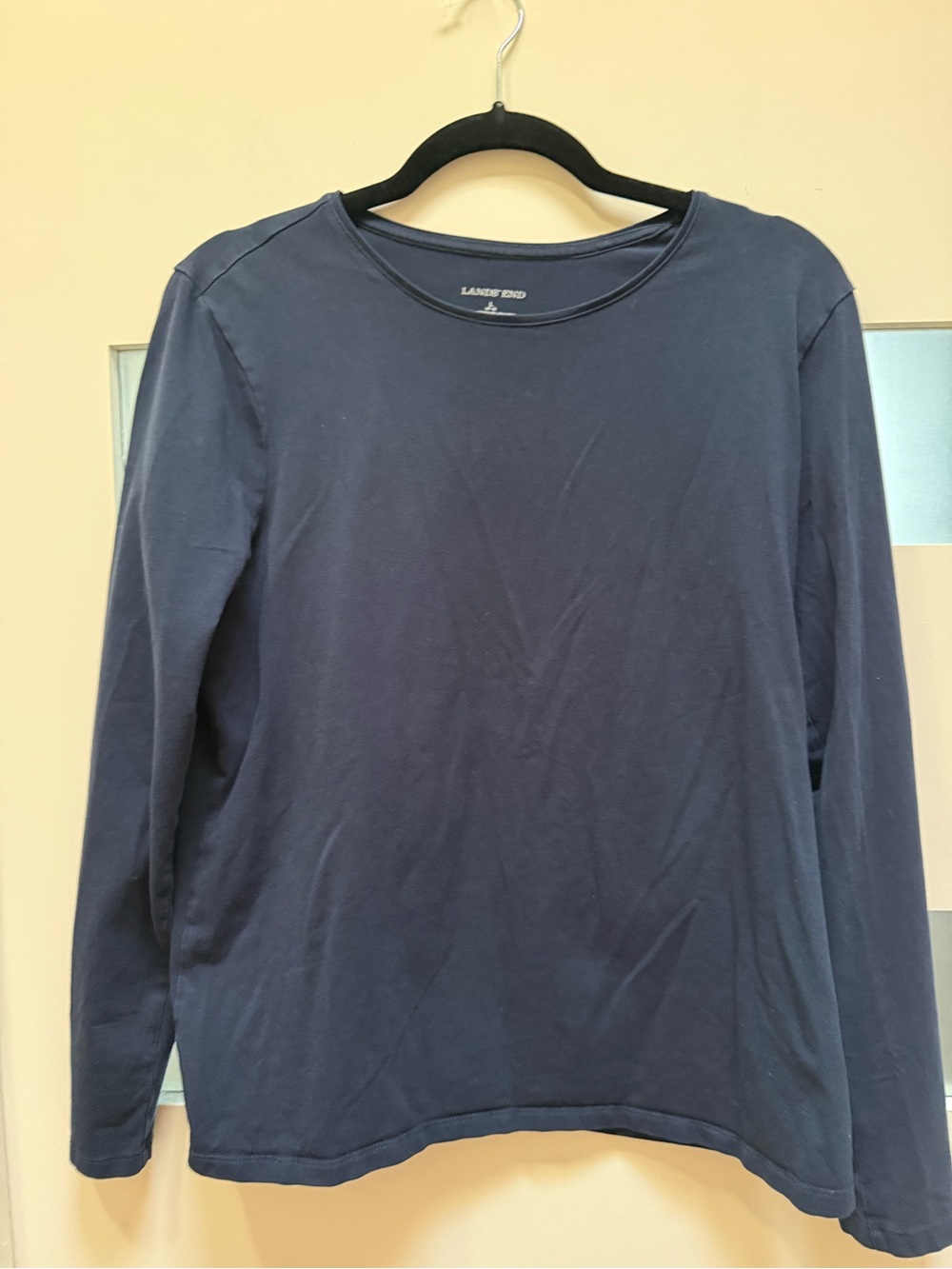 Lands' End Women's Long-Sleeve Crewneck Tee in Navy Size L